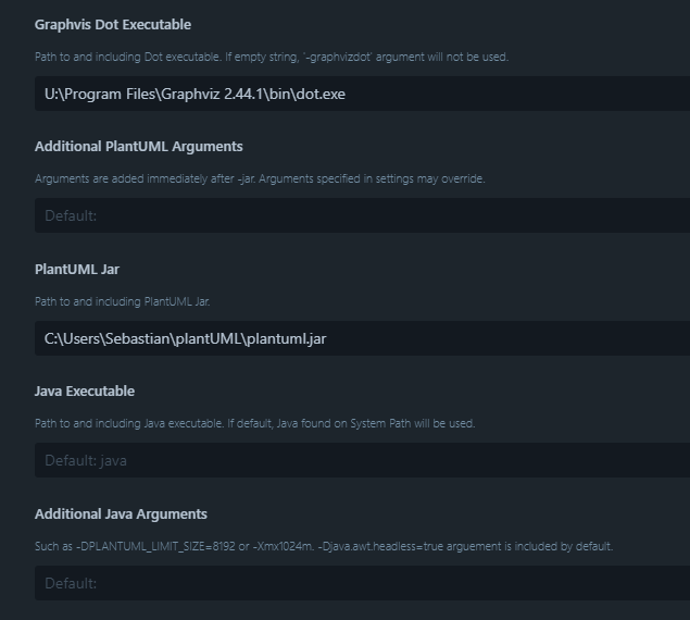 settings for plantuml-preview